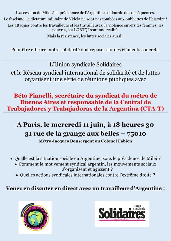 Réunion publique à la GAB le 11 juin - Situation sociale en Argentine, comment agir ?