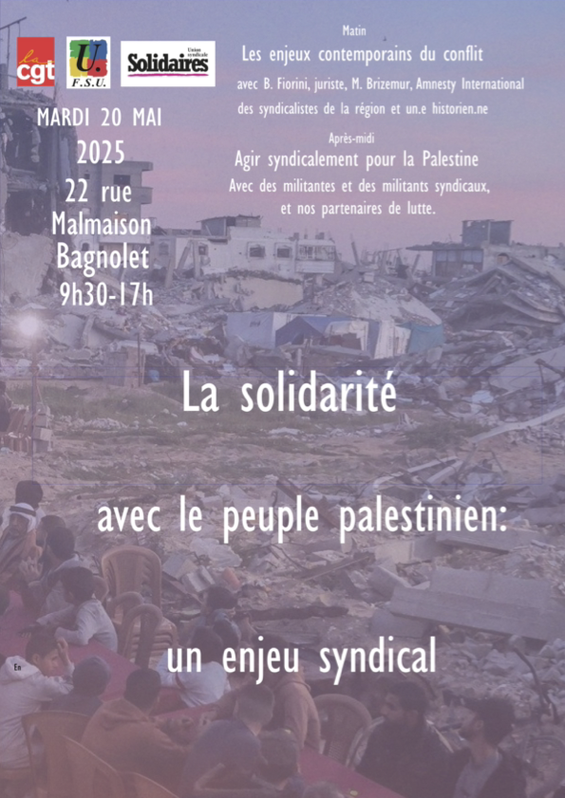 Flyer journée Palestine 20 mai CGT FSU Solidaires