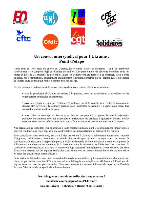 Un convoi intersyndical pour l'Ukraine_ point detape