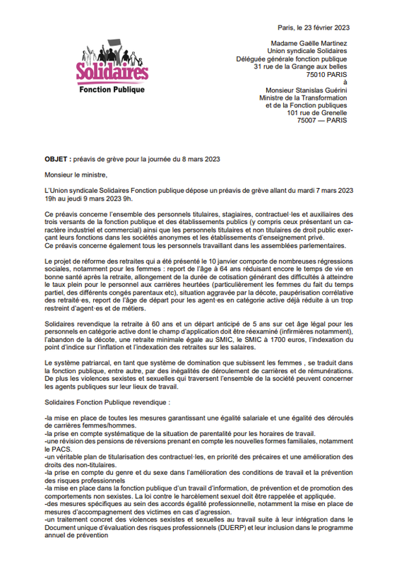 préavis 8 mars